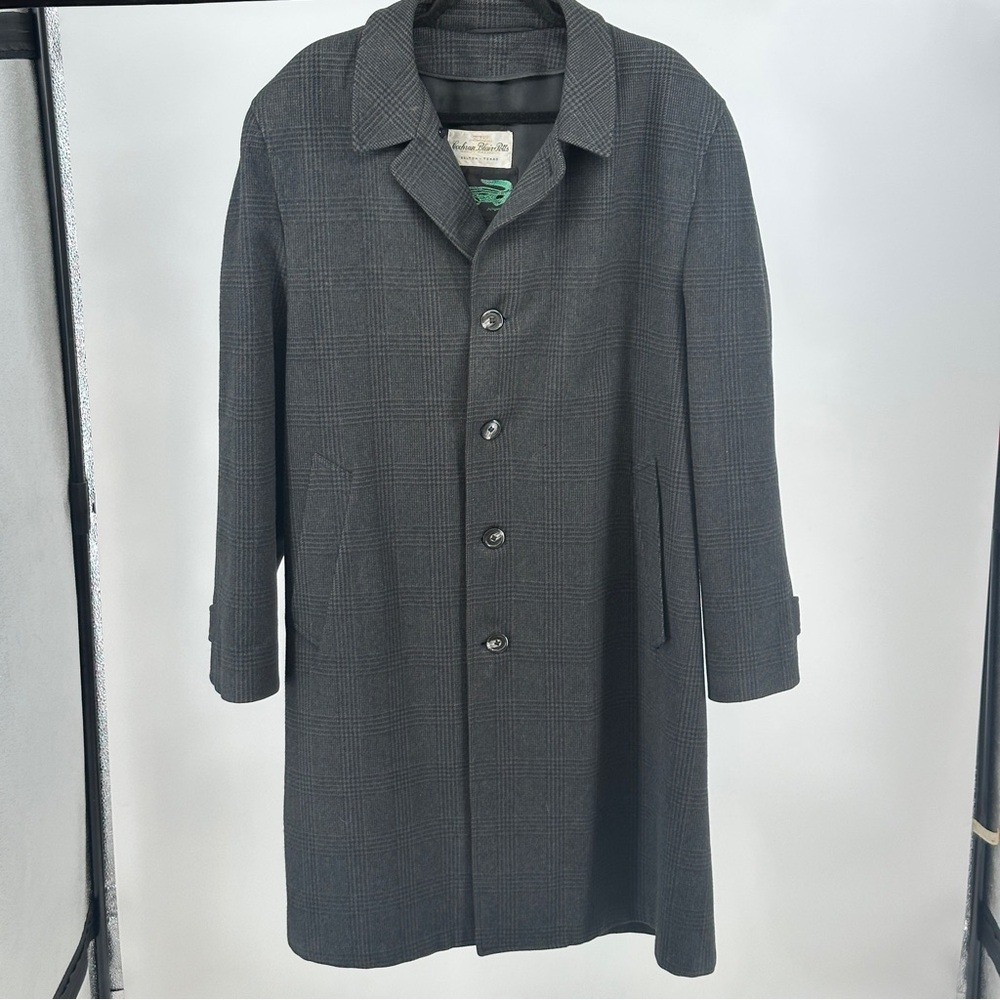 Men's Vintage Gray Glen Plaid Overcoat Wool Coat 42L‎